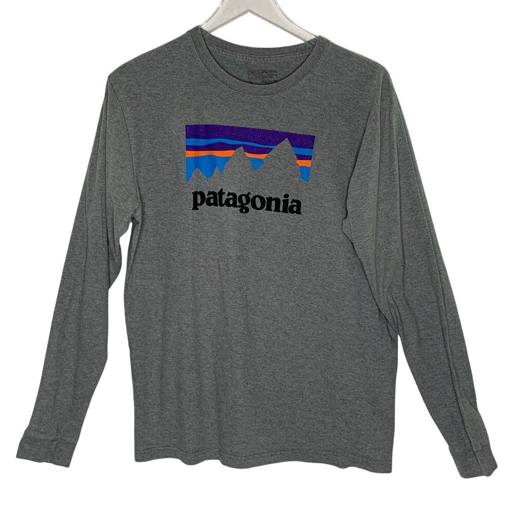 Patagonia Mens Long Sleeved P-6 Logo T Shirt M Grey Gravel Heather Hiking